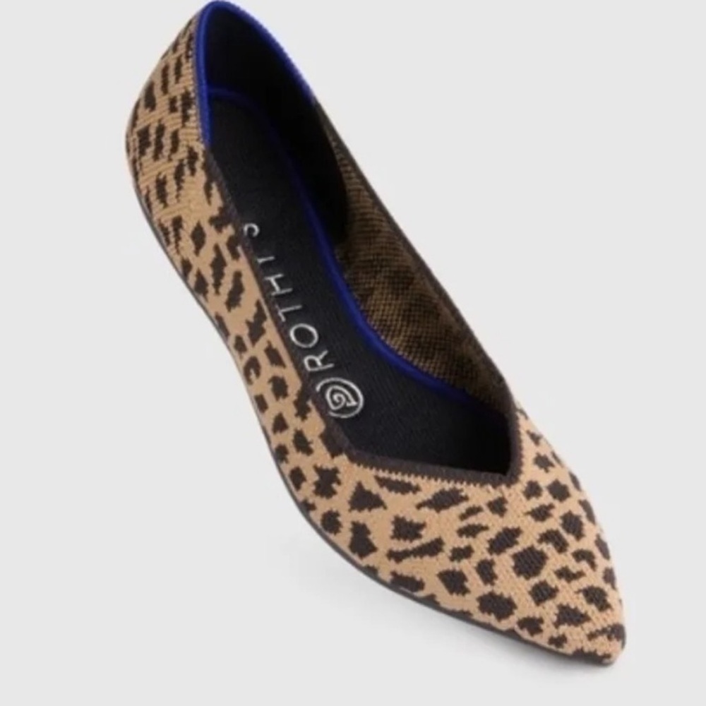 Rothy’s Women’s Pointed Toe Leopard Print Flats Shoes 9 Tan & Brown Slip On